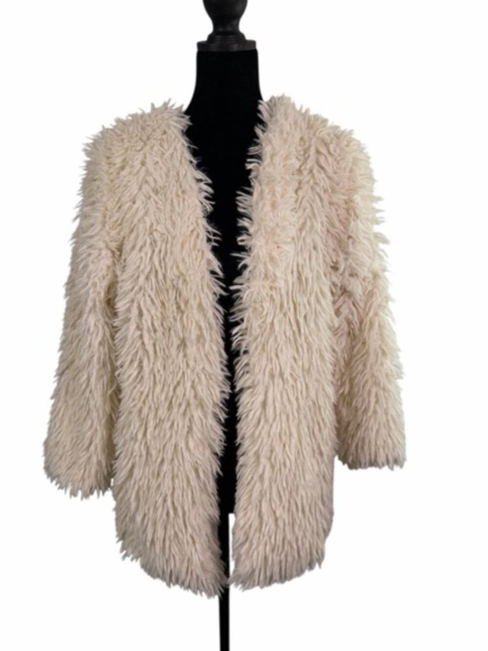 Chelsea & Violet Ivory Shaggy Faux Fur Jacket Size L Boho Cozy Winter - Picture 2 of 10